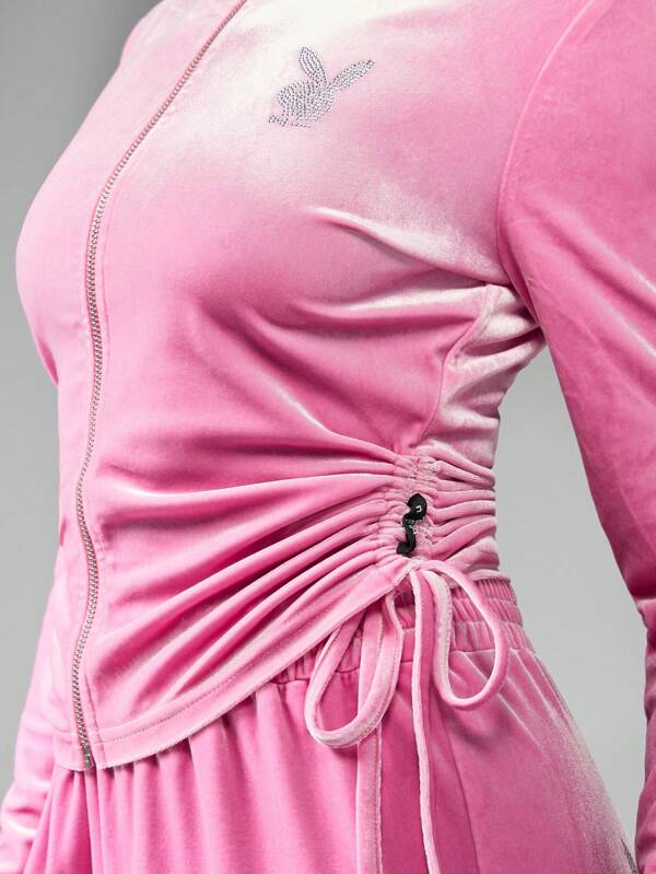 Missguided X Playboy MISSGUIDED Rhinestone Logo Embellished Velvet Sweatshirt