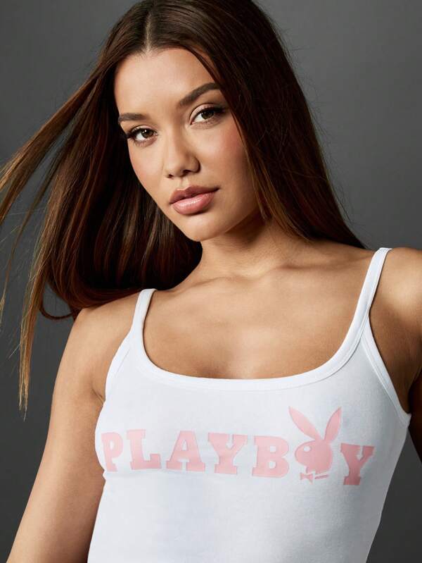 Missguided X Playboy MISSGUIDED Ribbed Crop Tank Top With Graphic Logo