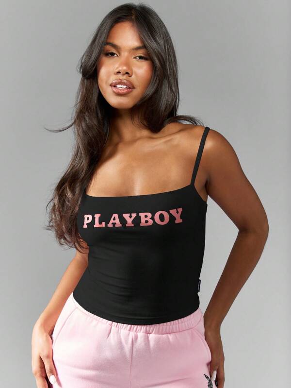 Missguided x Playboy MISSGUIDED Square Neck Cami Tank Top With Slim Fit