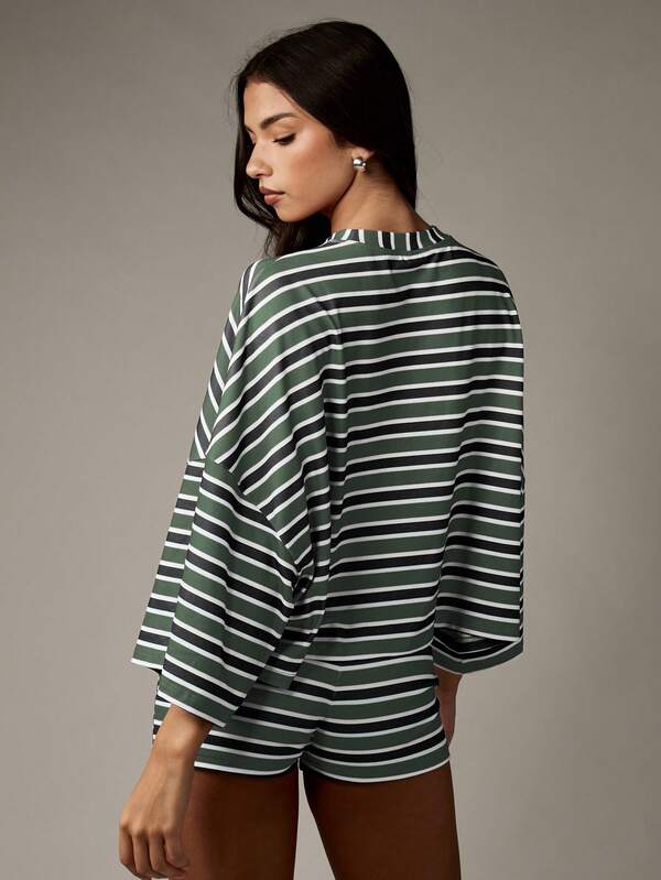 Missguided X Playboy MISSGUIDED Striped Co Ord Set With Oversized Top And Shorts