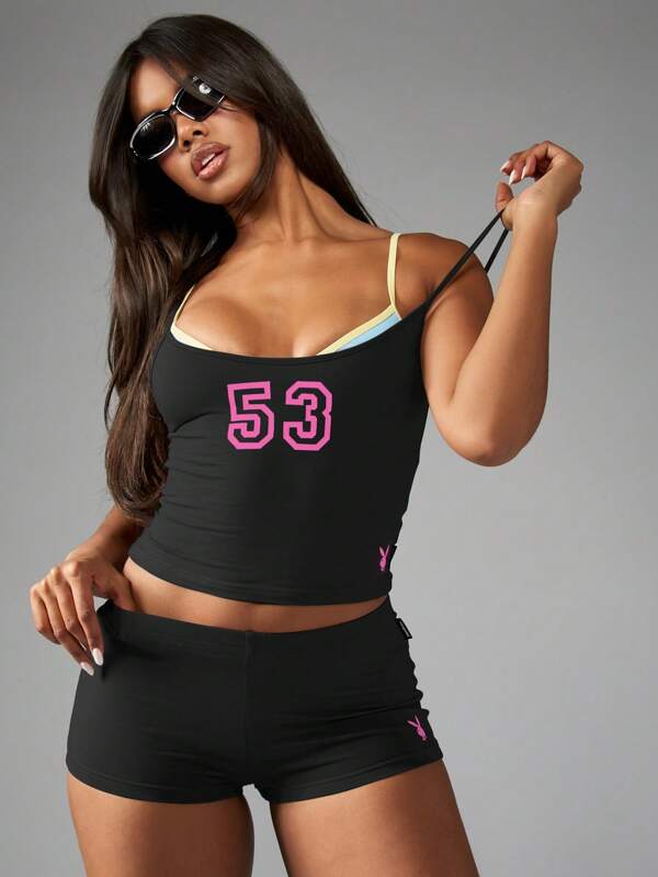 Missguided X Playboy MISSGUIDED Tank Top Cami With Varsity Style Sportswear And Number 53