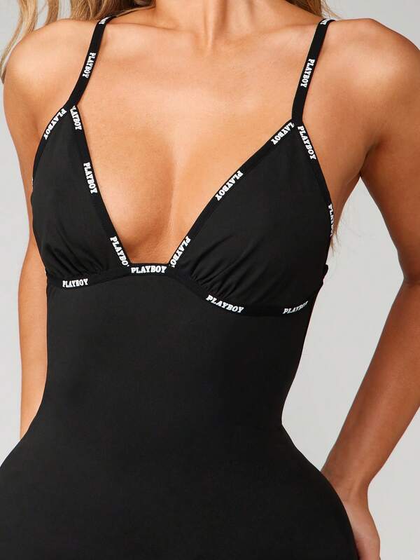 Missguided X Playboy MISSGUIDED Triangle Tape Sleep Dress With Deep V-Neck