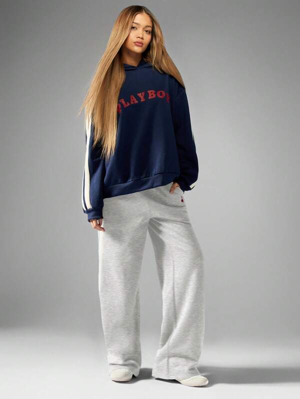 Missguided X Playboy MISSGUIDED Varsity Streetwear Cozy Wide Leg Joggers