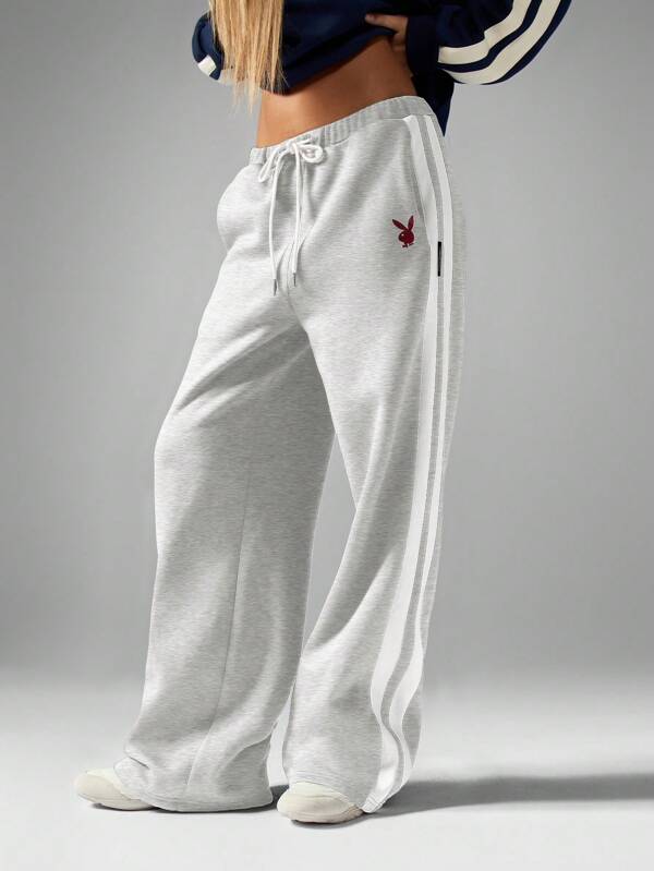 Missguided x Playboy MISSGUIDED Varsity Streetwear Cozy Wide Leg Joggers