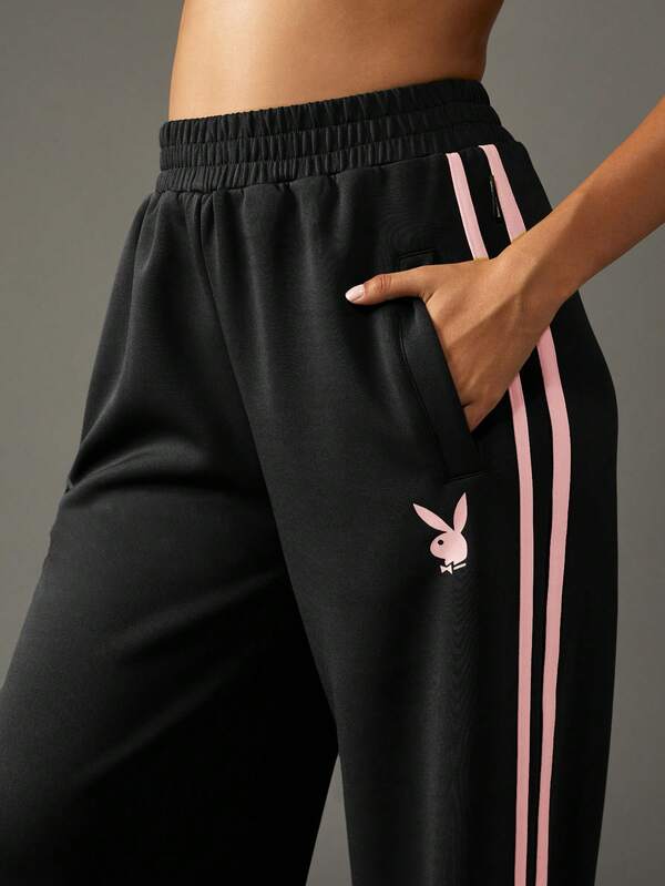 Missguided X Playboy MISSGUIDED Wide Leg Jogger Sweatpants With Stripe Detail