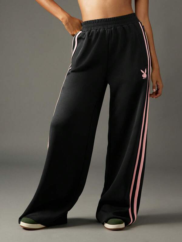 Missguided x Playboy MISSGUIDED Wide Leg Jogger Sweatpants With Stripe Detail