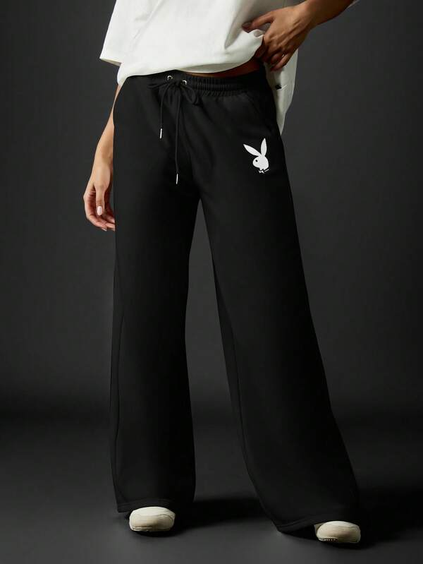 Missguided X Playboy MISSGUIDED Wide Leg Joggers With Logo