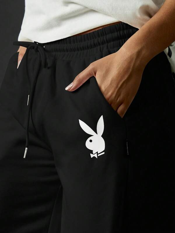 Missguided X Playboy MISSGUIDED Wide Leg Joggers With Logo