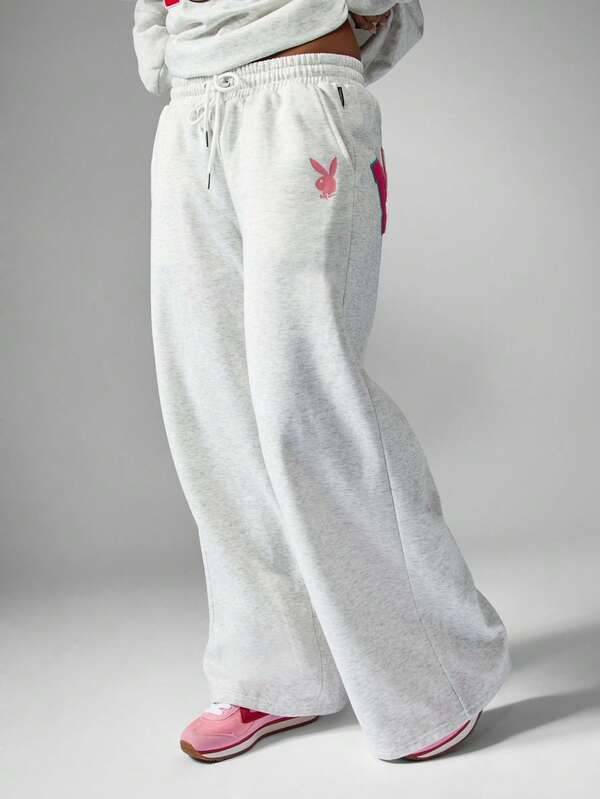 Missguided X Playboy MISSGUIDED Wide Leg Joggers With Letter Applique