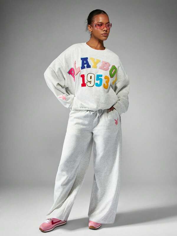 Missguided X Playboy MISSGUIDED Wide Leg Joggers With Letter Applique