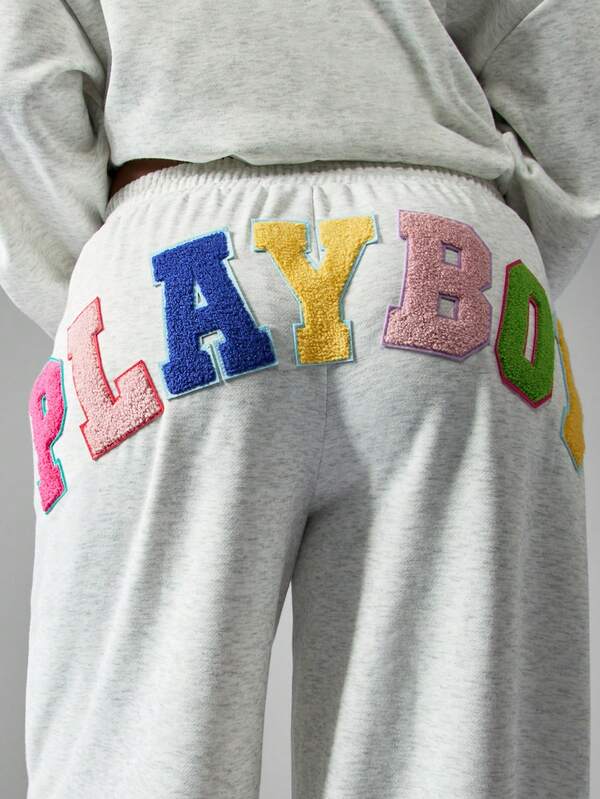 Missguided X Playboy MISSGUIDED Wide Leg Joggers With Letter Applique