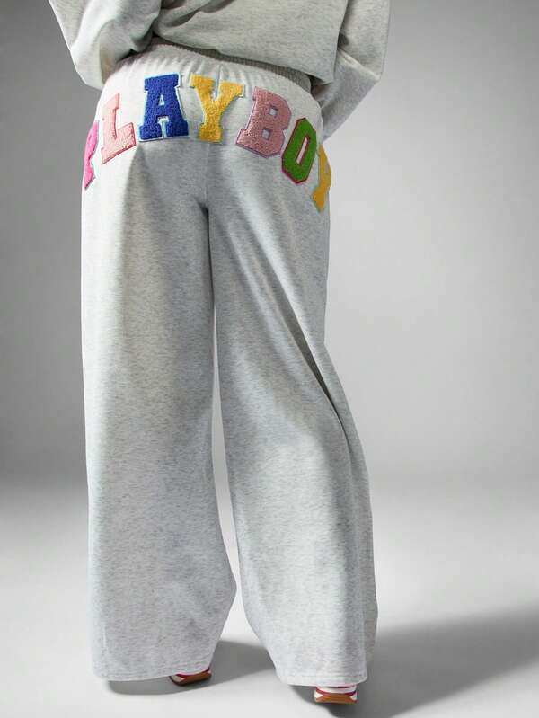 Missguided x Playboy MISSGUIDED Wide Leg Joggers With Letter Applique