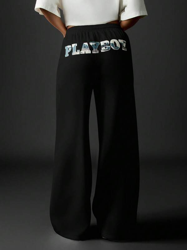 Missguided x Playboy MISSGUIDED Wide Leg Joggers With Logo