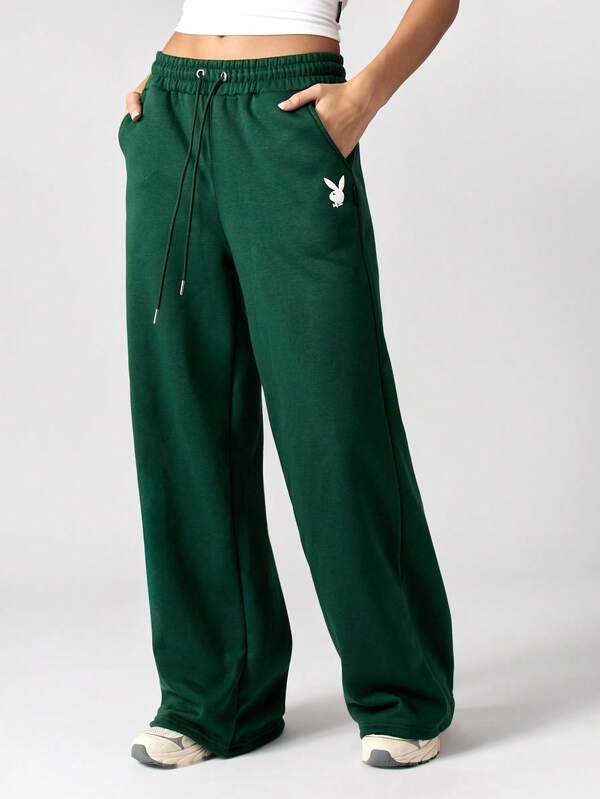 Missguided X Playboy MISSGUIDED Wide Leg Straight Cut Joggers With Drawstring Waist