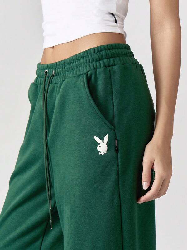 Missguided X Playboy MISSGUIDED Wide Leg Straight Cut Joggers With Drawstring Waist