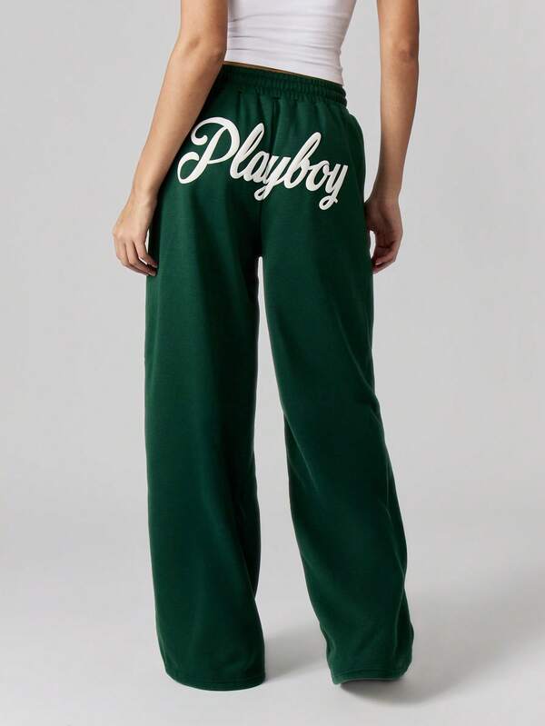 Missguided x Playboy MISSGUIDED Wide Leg Straight Cut Joggers With Drawstring Waist