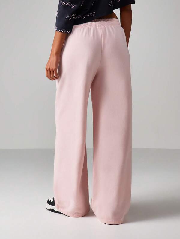 Missguided X Playboy MISSGUIDED Wide Leg Sweatpants With Bunny Embroidery