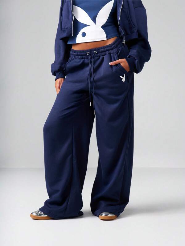Missguided X Playboy MISSGUIDED Wide Leg Sweatpants With Contrast Logo Print