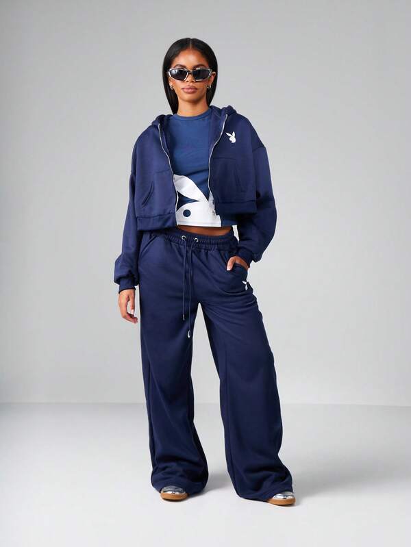 Missguided X Playboy MISSGUIDED Wide Leg Sweatpants With Contrast Logo Print