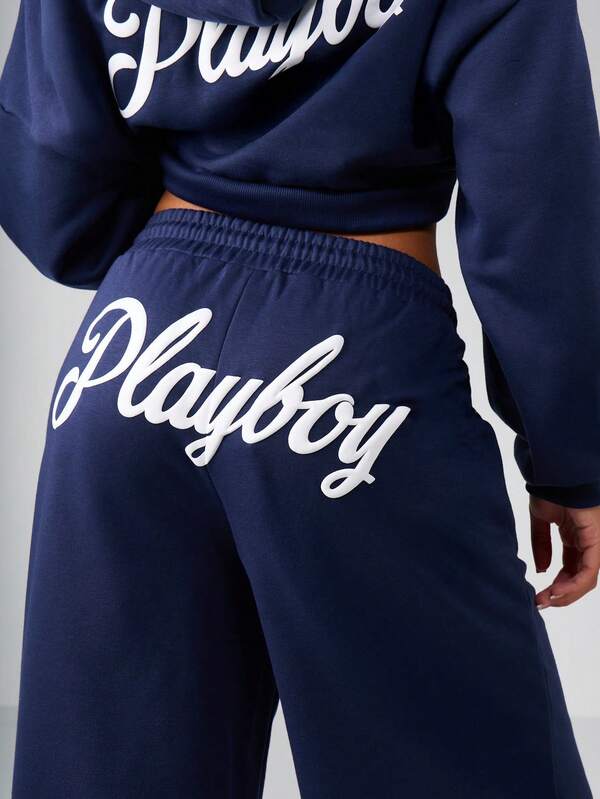 Missguided X Playboy MISSGUIDED Wide Leg Sweatpants With Contrast Logo Print