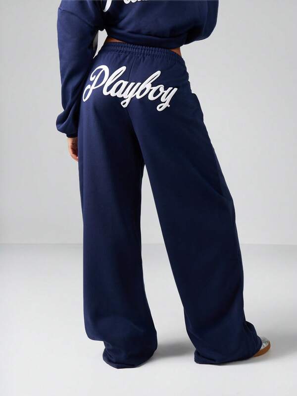 Missguided x Playboy MISSGUIDED Wide Leg Sweatpants With Contrast Logo Print
