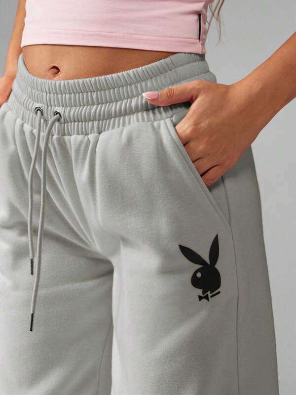 Missguided X Playboy MISSGUIDED Wide Leg Sweatpants With Logo