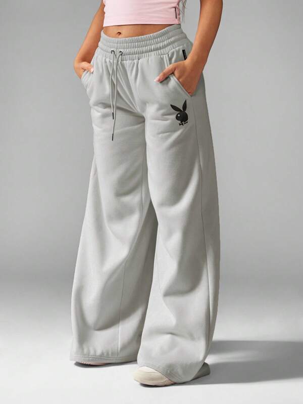 Missguided x Playboy MISSGUIDED Wide Leg Sweatpants With Logo
