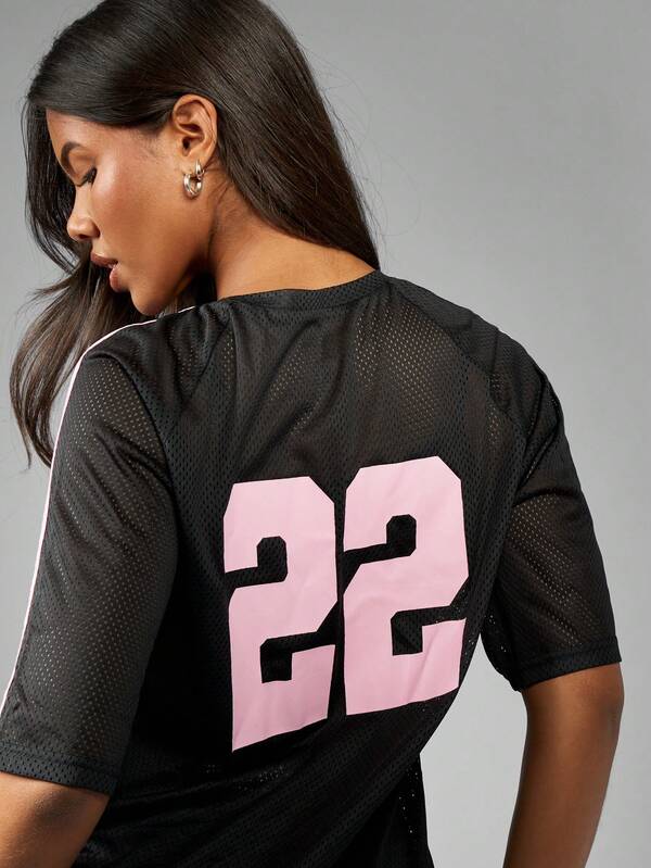 Missguided X Playboy MISSGUIDED Women's Oversized Jersey Graphic Logo Print T-Shirt