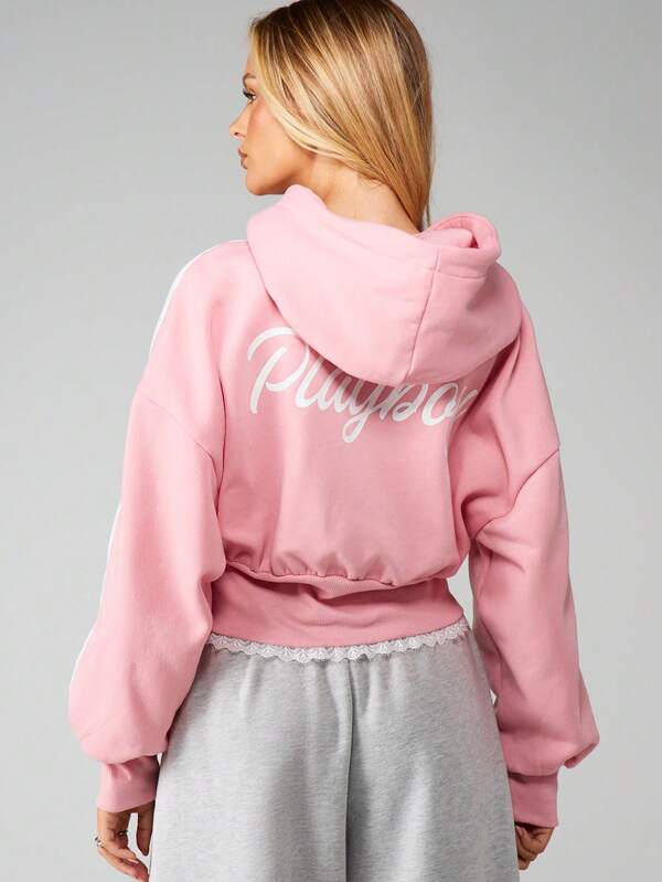 Missguided X Playboy MISSGUIDED Zip Up Hoodie With Embroidered Text