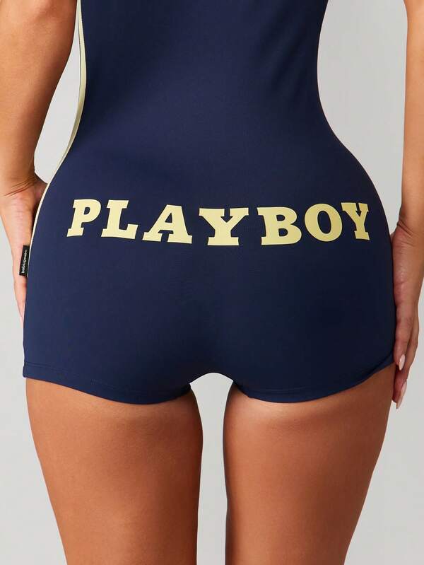 Missguided X Playboy Navy Scoop Neck Shorts Jumpsuit