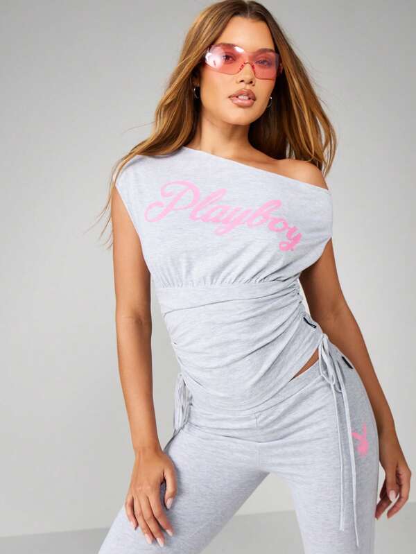 Missguided X Playboy Off Shoulder Cinched Top With Side Ties