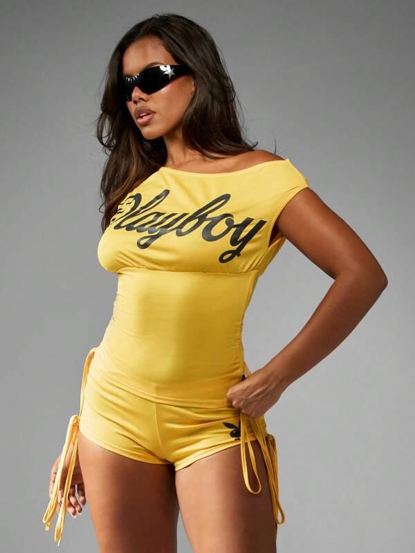 Missguided x Playboy Off Shoulder Corset Top With Side Ties