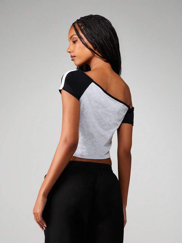 Missguided X Playboy Off Shoulder Crop Top With Embellished Logo