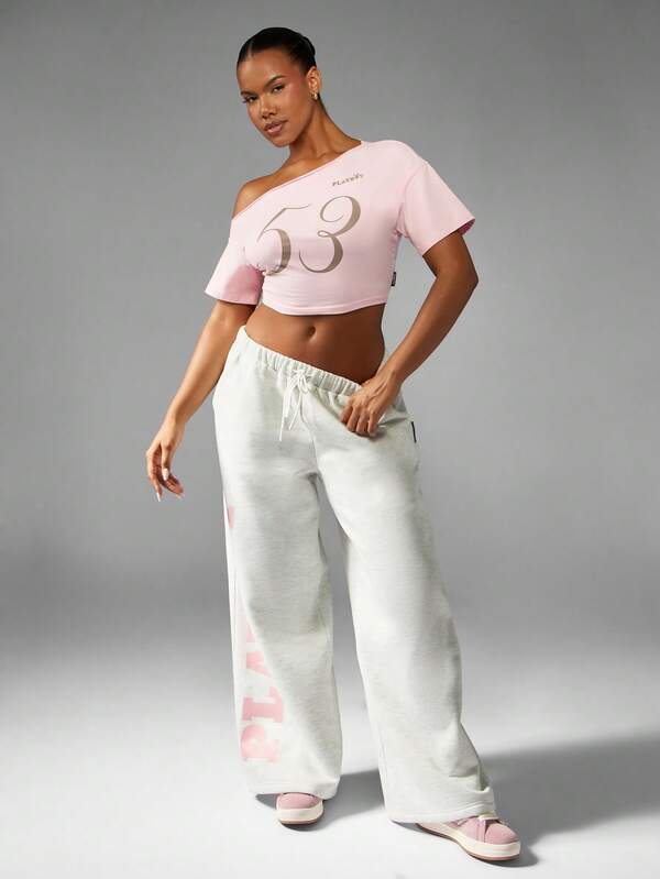 Missguided X Playboy Off Shoulder Crop Top With Number Print