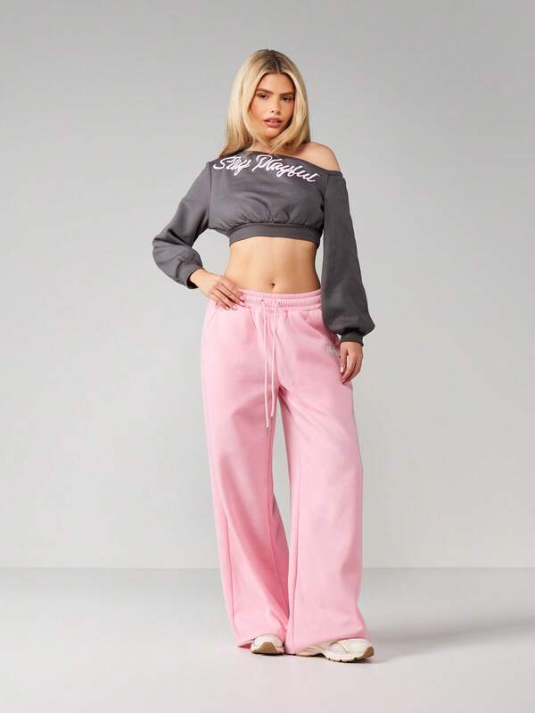 Missguided X Playboy Off Shoulder Cropped Sweatshirt With Script Print