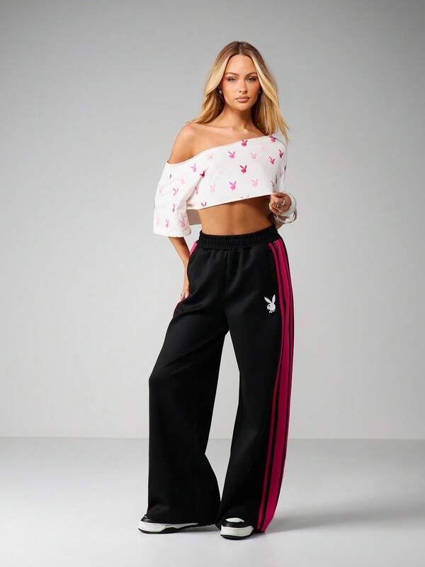 Missguided X Playboy Off Shoulder Cropped Top With Print