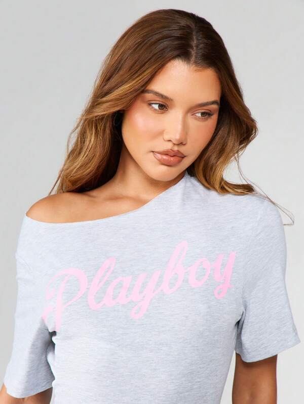 Missguided X Playboy Off Shoulder Mini Dress With Script Print