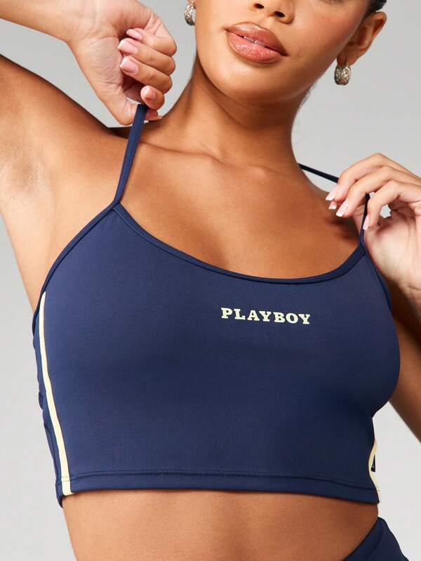 Missguided x Playboy Open Back Sports Bra With Contrast Piping