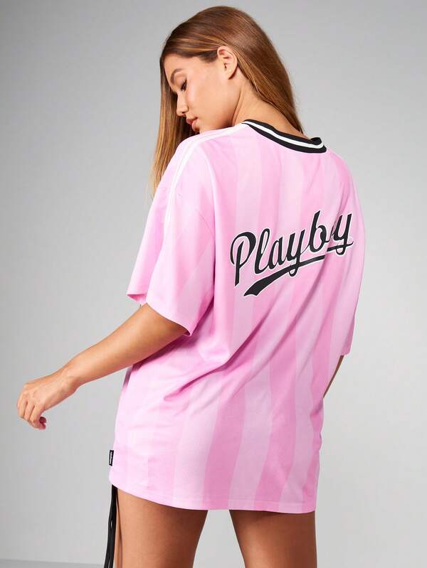 Missguided X Playboy Oversized Baseball Jersey With Bunny Logo And Number Print