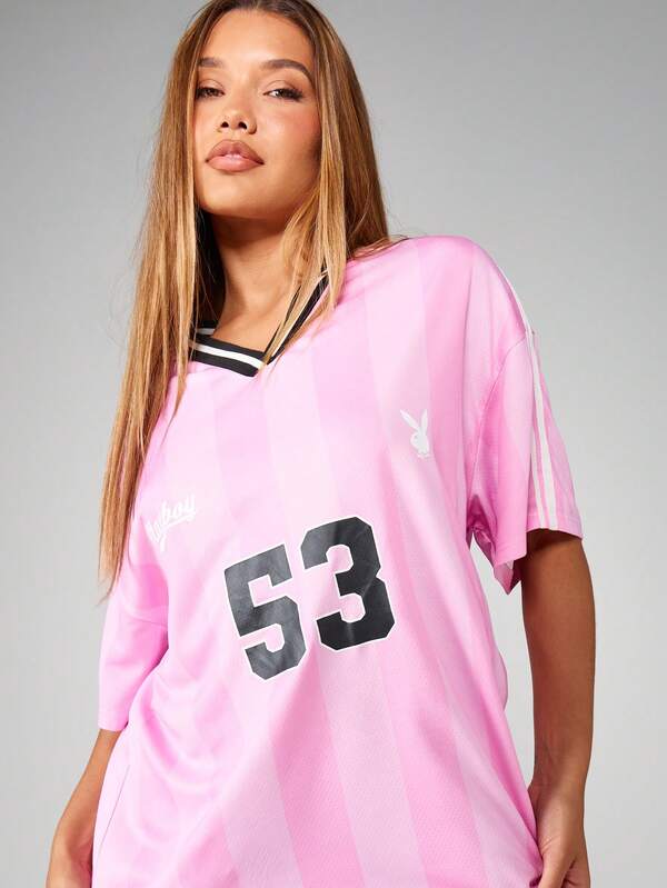 Missguided X Playboy Oversized Baseball Jersey With Bunny Logo And Number Print