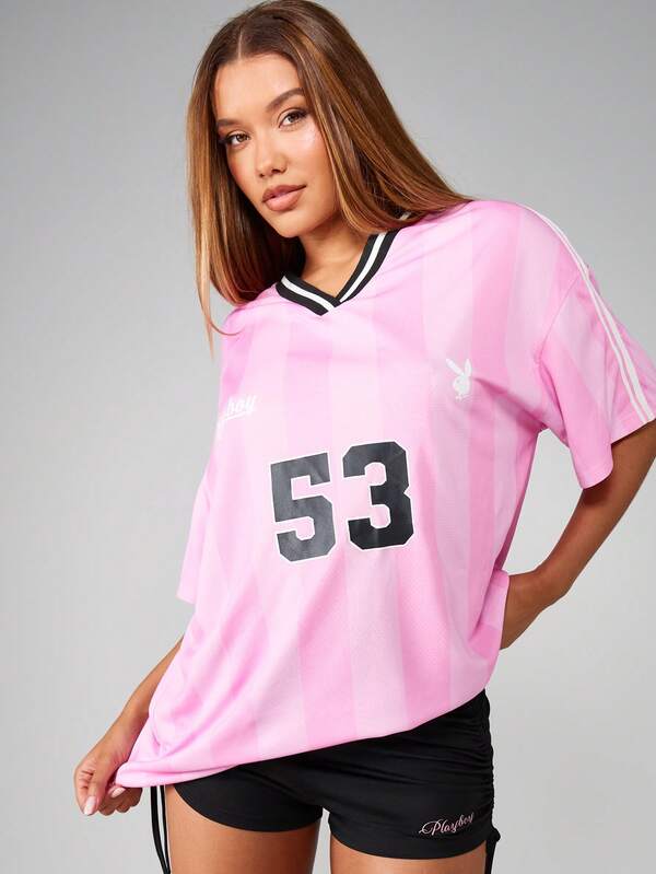Missguided x Playboy Oversized Baseball Jersey With Bunny Logo And Number Print