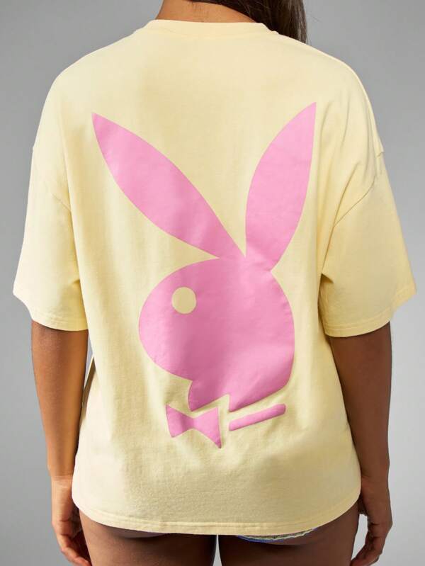Missguided x Playboy Oversized Bunny Logo Graphic Short Sleeve Cotton Tee