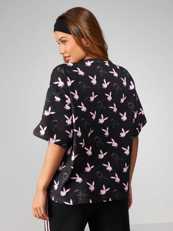 Missguided X Playboy Oversized Bunny Print Crew Neck Tee