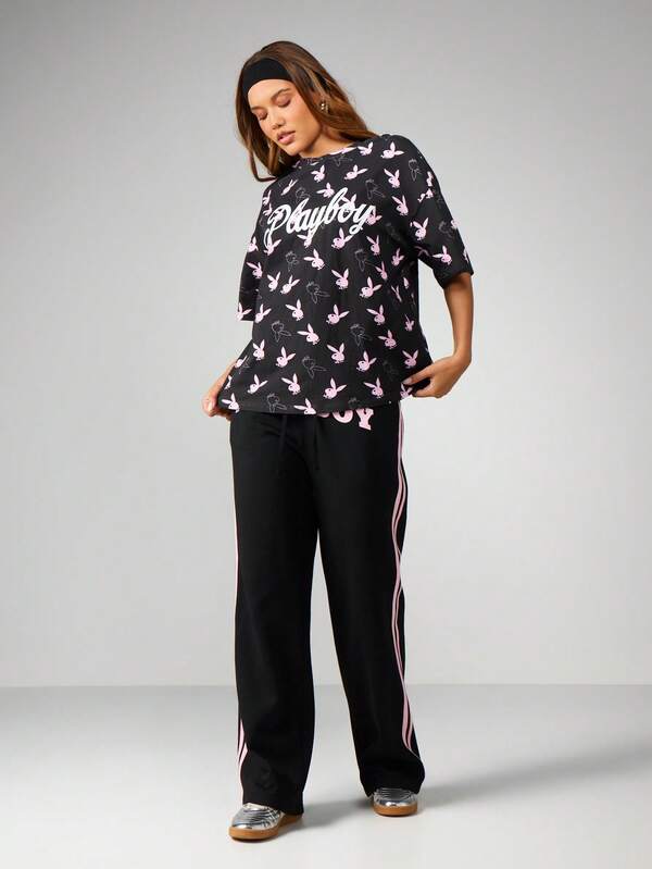 Missguided X Playboy Oversized Bunny Print Crew Neck Tee