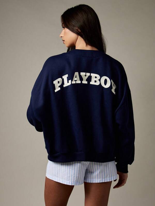 Missguided X Playboy Oversized Button Front Cardigan With Chest Logo