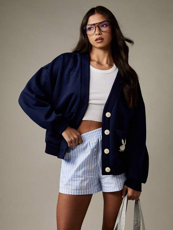 Missguided x Playboy Oversized Button Front Cardigan With Chest Logo