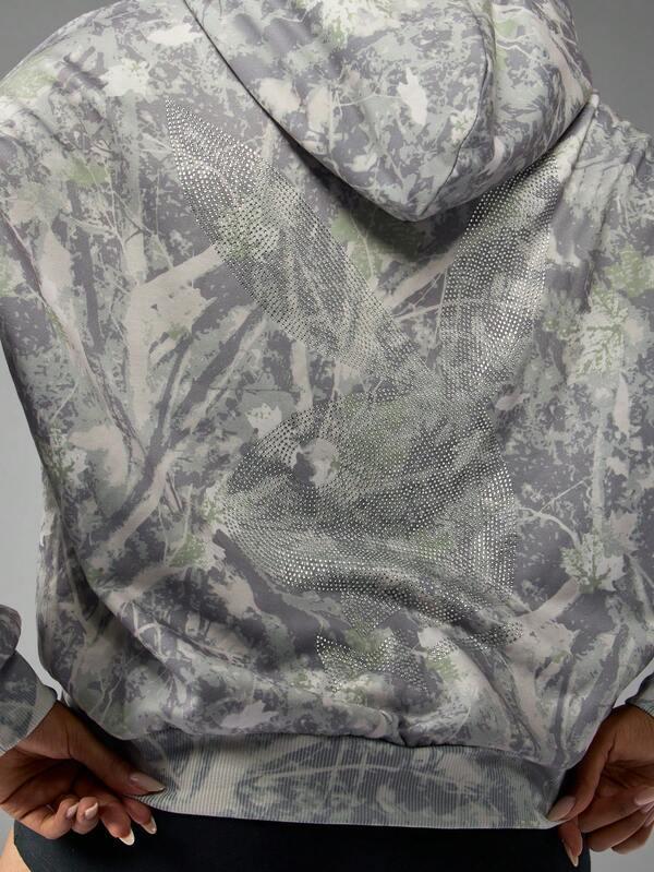 Missguided X Playboy Oversized Camo Print Hoodie With Rhinestone Logo