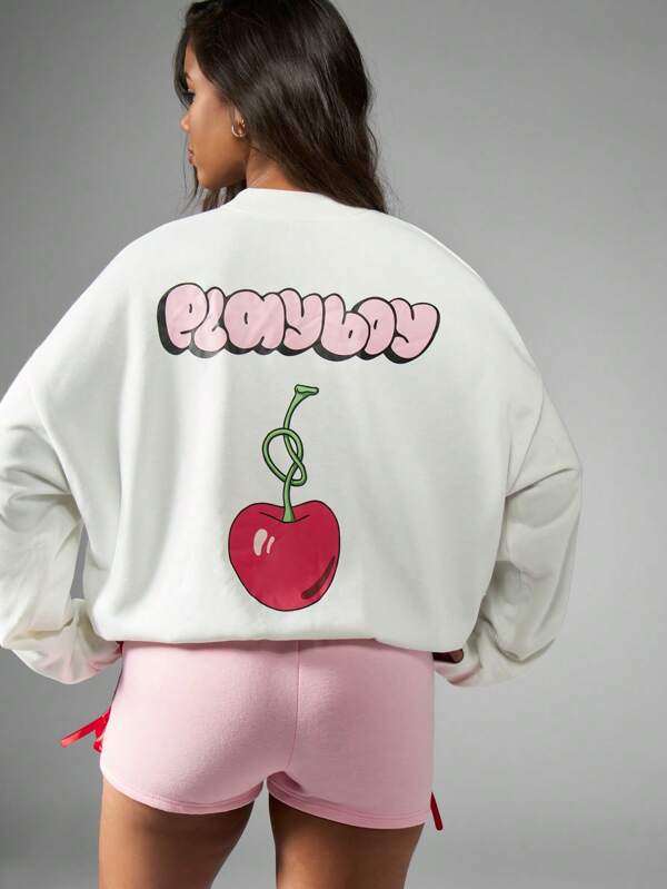 Missguided x Playboy Oversized Cherry Graphic Cozy Streetwear Sweatshirt