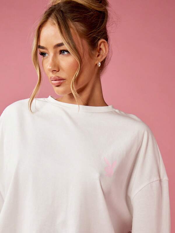 Missguided X Playboy Oversized Classic T-Shirt With Bow Print