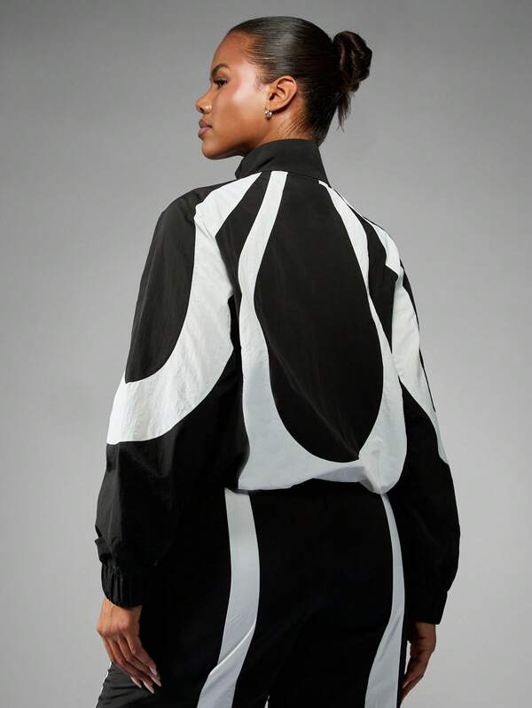 Missguided X Playboy Oversized Color Block Windbreaker With High Neck And Zip